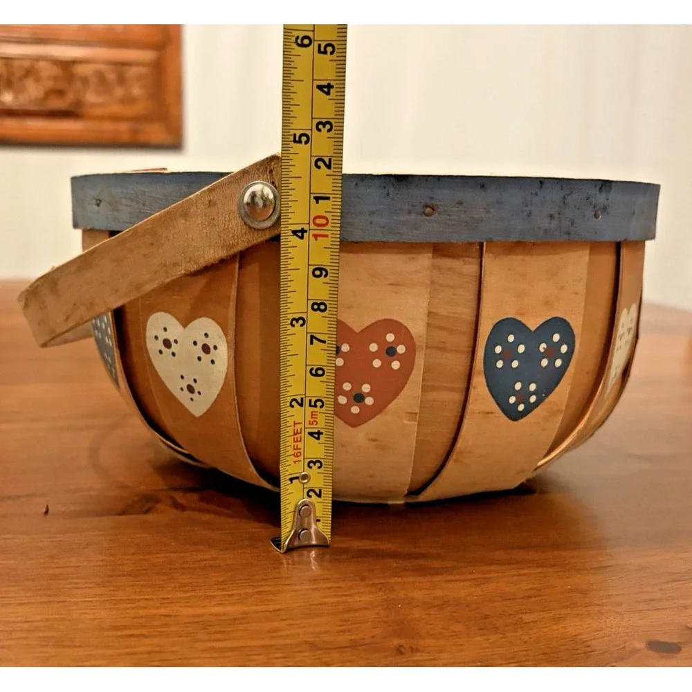 Vintage 1995 Hearts Harvest Basket Wood Country Decor Pastel